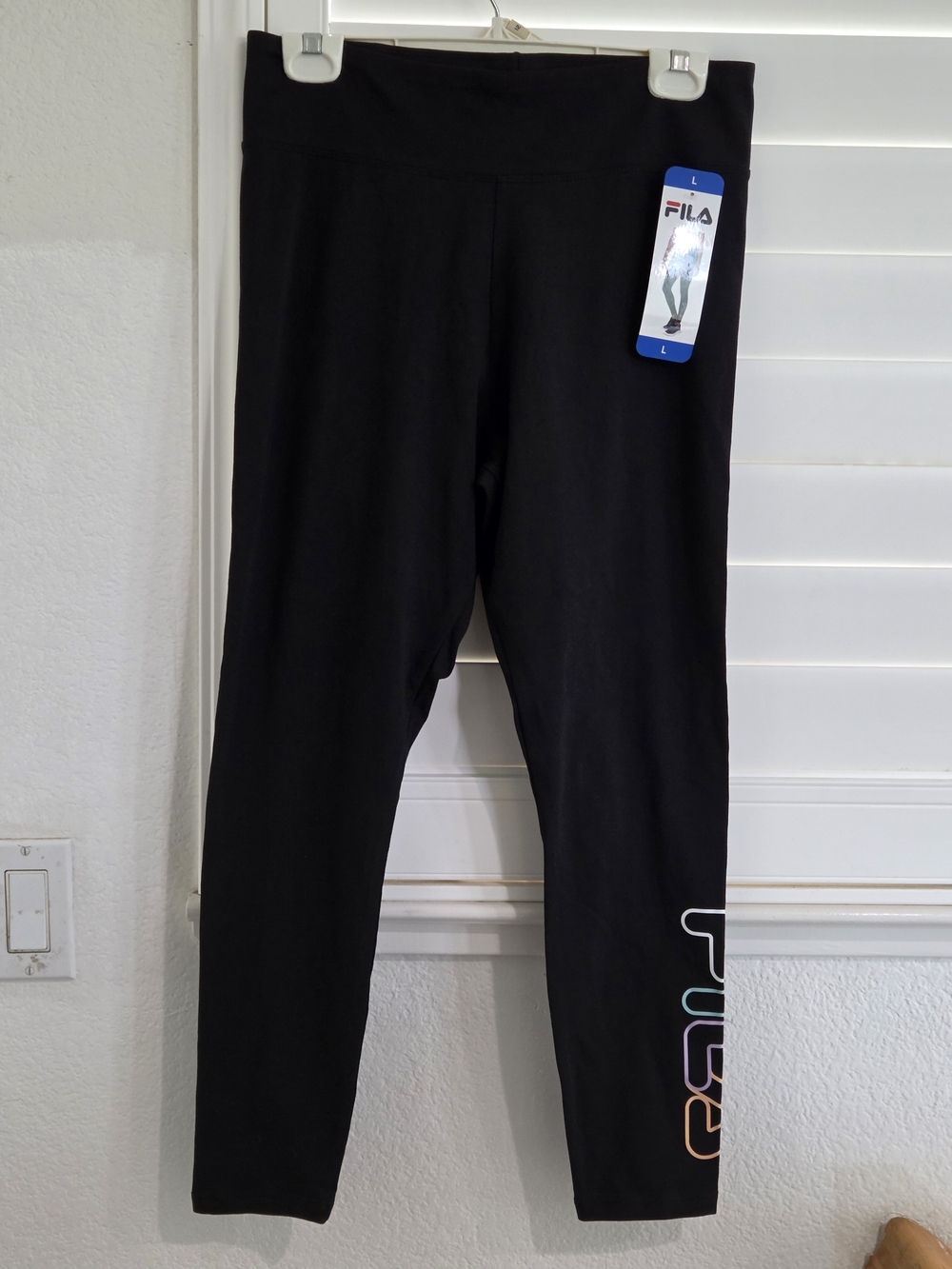 NWT Fila Women's Black Leggings Size Large Rainbow Logo Athletic Activewear